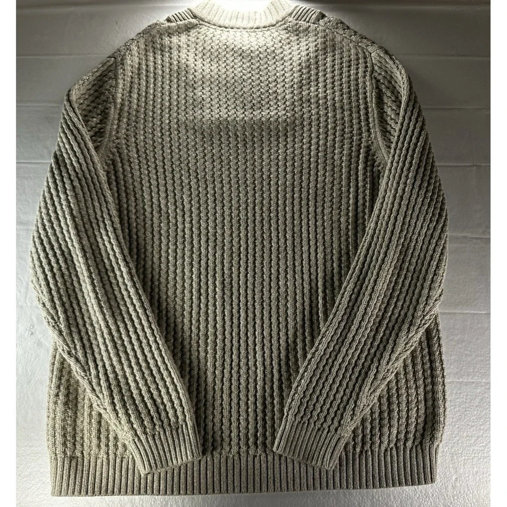 VTG 1990s Eddie Bauer Ribbed Henley Sweater‎ Mens 2XL Beige Made In Hong Kong